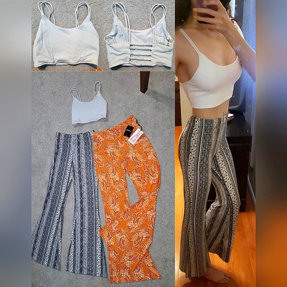 Set of 2 High Waisted Flare Pants and 1 Cropped Tank Top